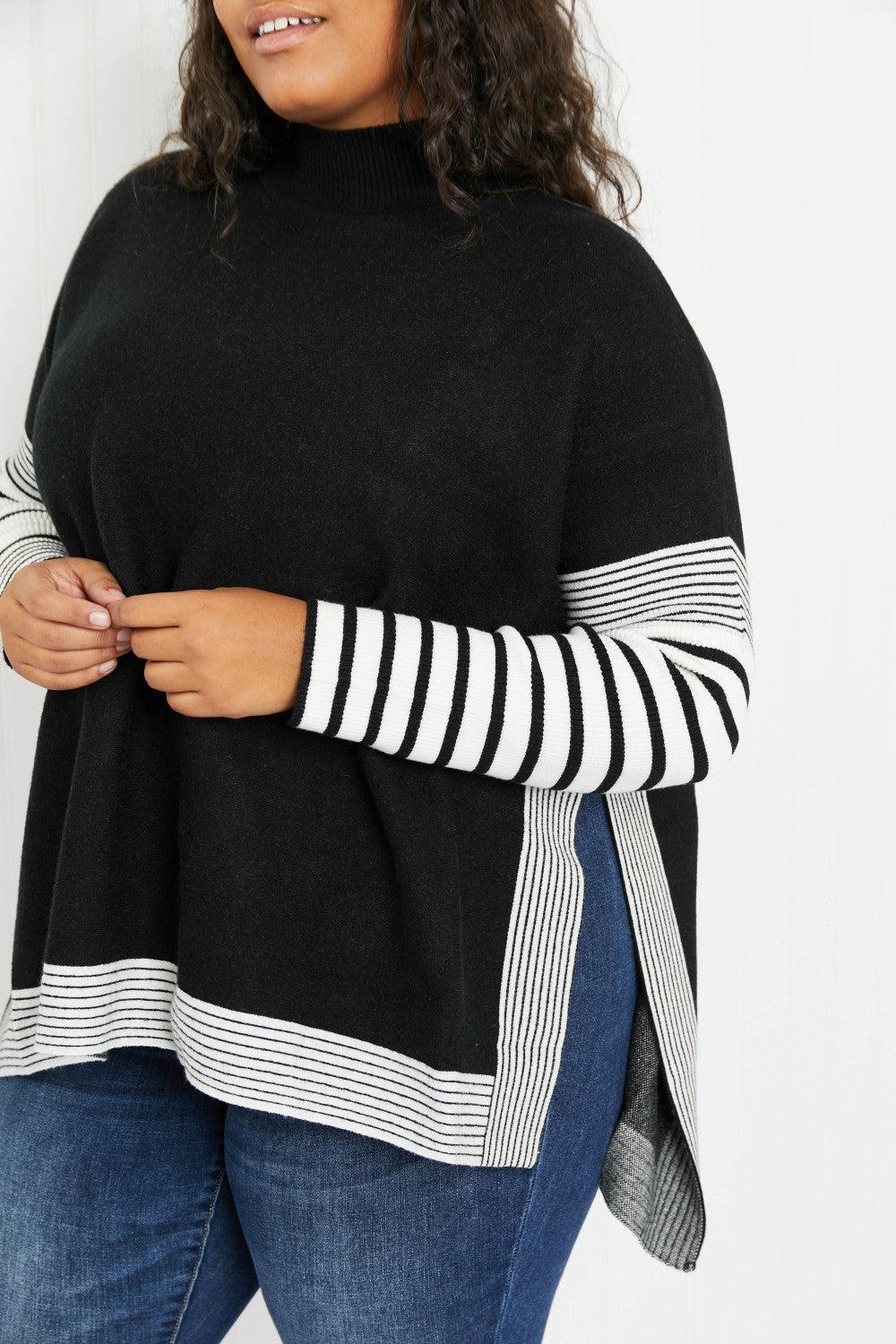 Zenana Cabinside Full Size Contrast Stripe Mock Neck Sweater