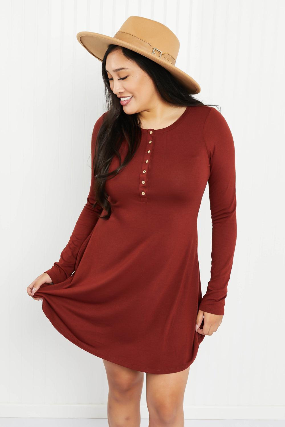 Zenana Portland Pines Full Size Henley Dress