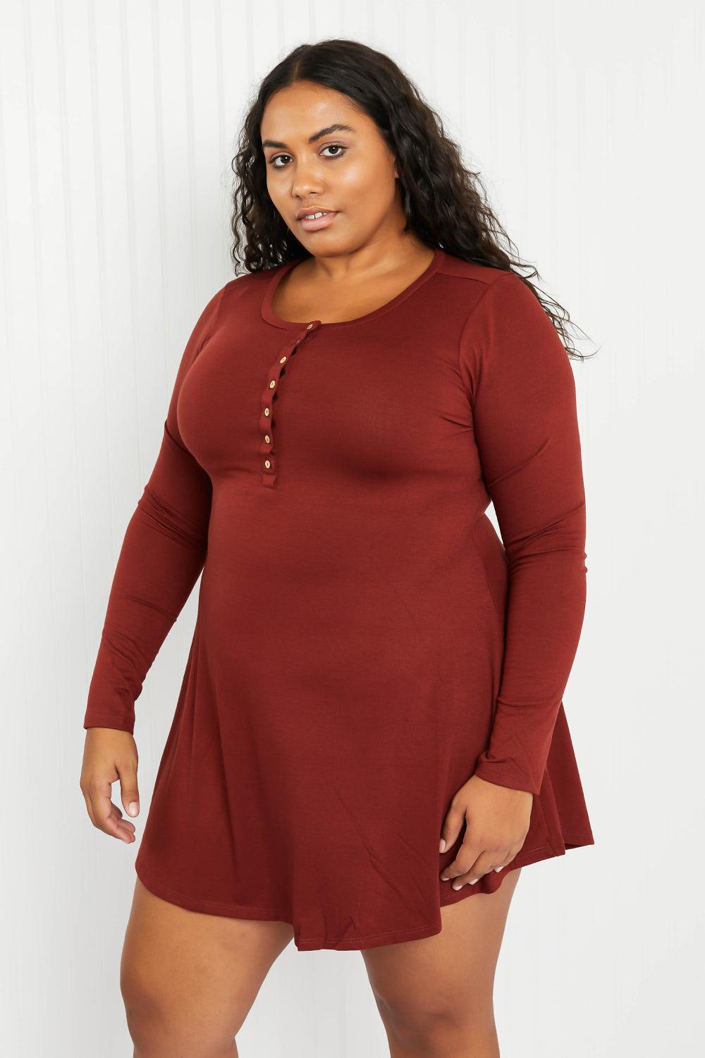 Zenana Portland Pines Full Size Henley Dress