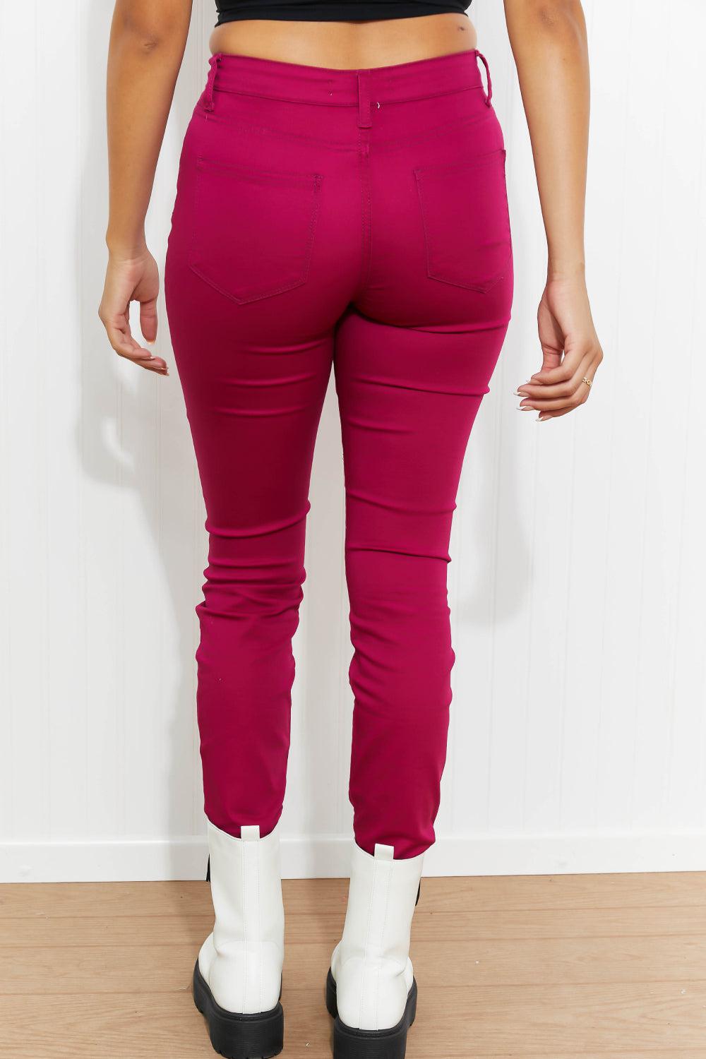 Zenana Walk the Line Full Size High Rise Skinny Jeans in Magenta