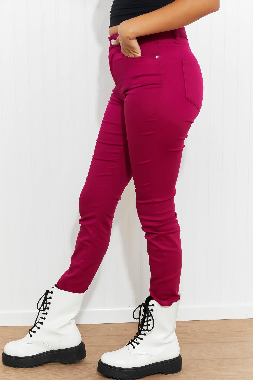 Zenana Walk the Line Full Size High Rise Skinny Jeans in Magenta