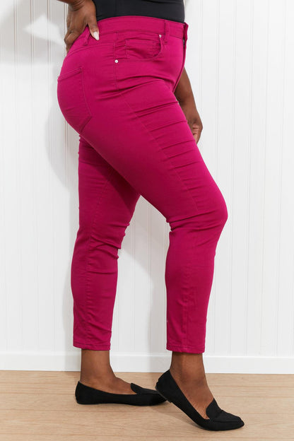 Zenana Walk the Line Full Size High Rise Skinny Jeans in Magenta