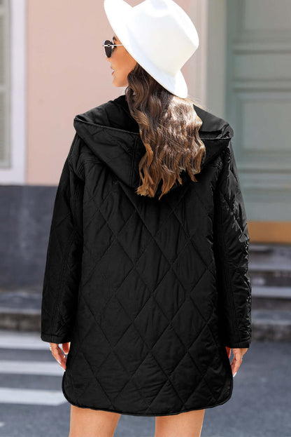 Snap Down Long Sleeve Quilted Winter Coat